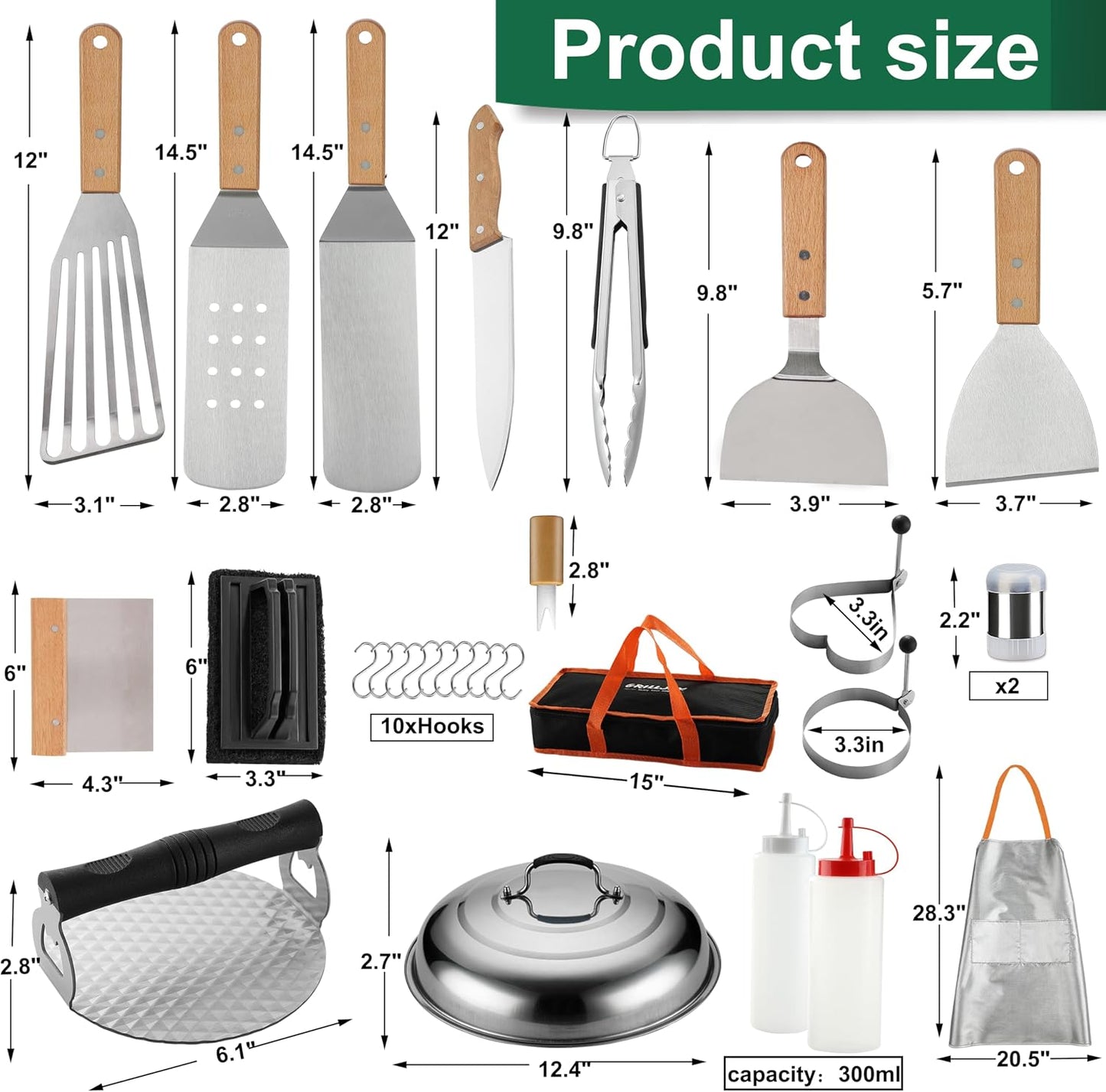 Set 37 Pzas Herramientas Plancha Acero Inox Teppanyaki