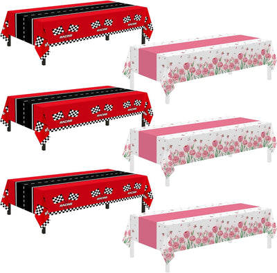 Mantel rectangular para fiestas de cumpleaños y Mother's Day con coche de carrera