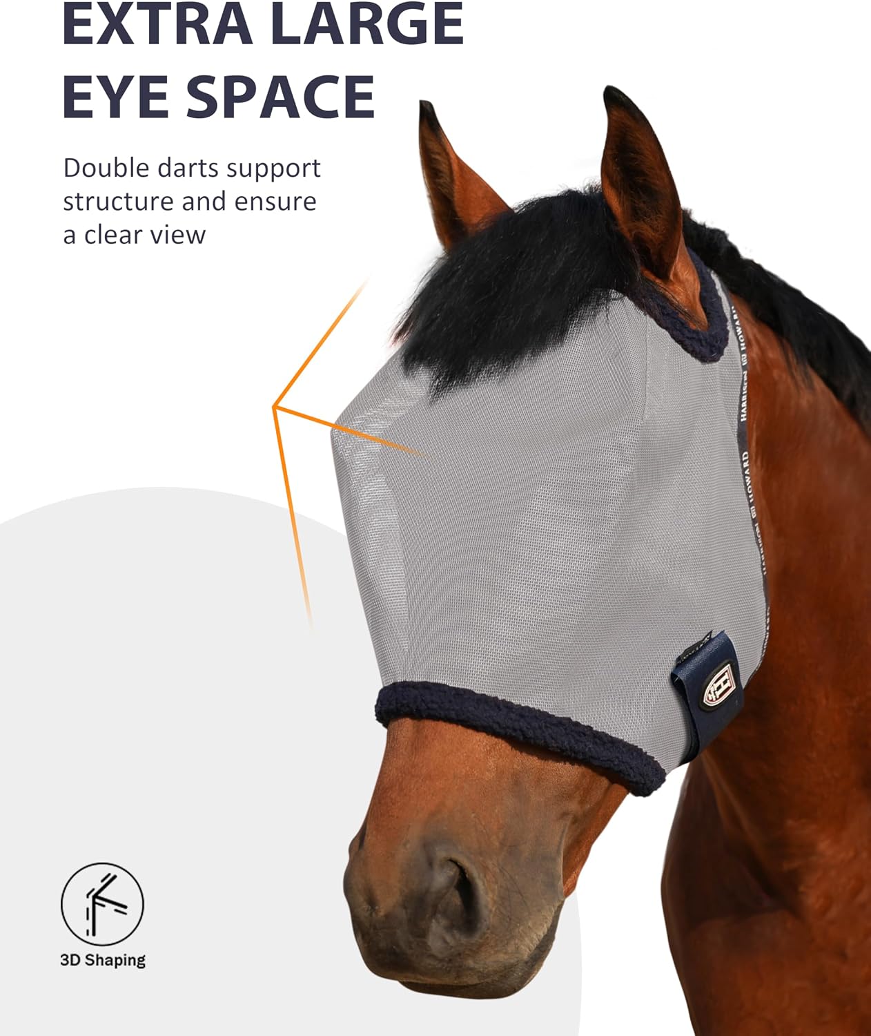 Máscara malla redonda para mosca caballo UV acolchado gris XL