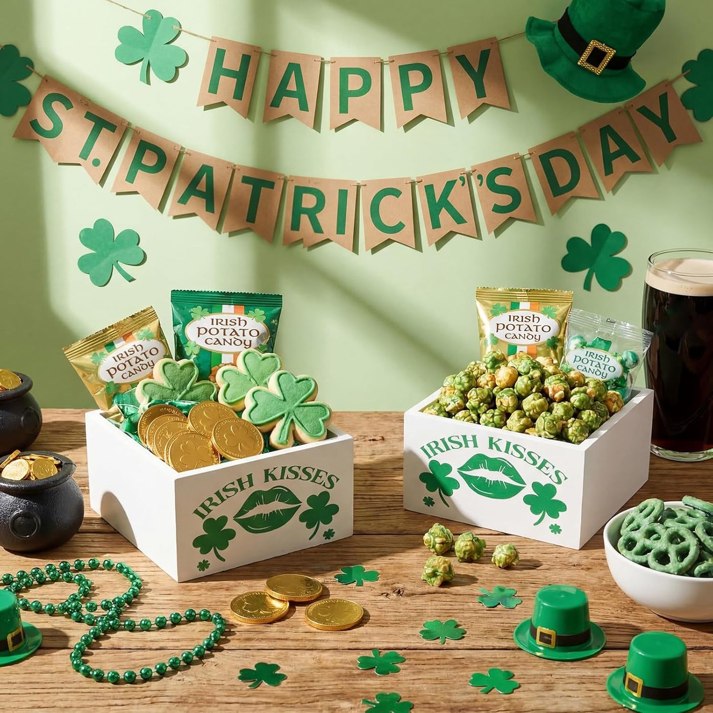 Plato de madera para dulces San Patricio trébol verde