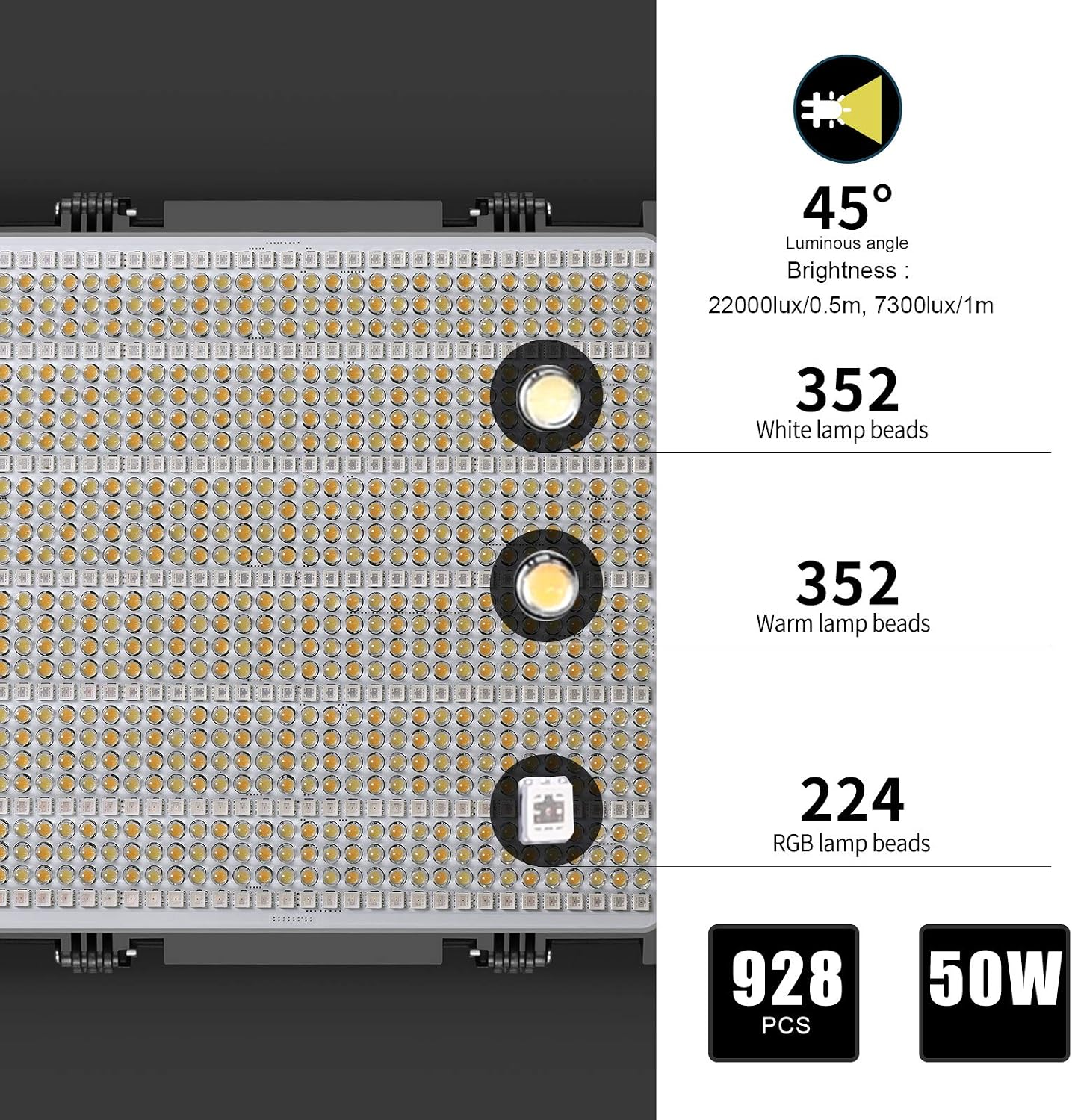 Luz LED RGB para video con control app 1200D