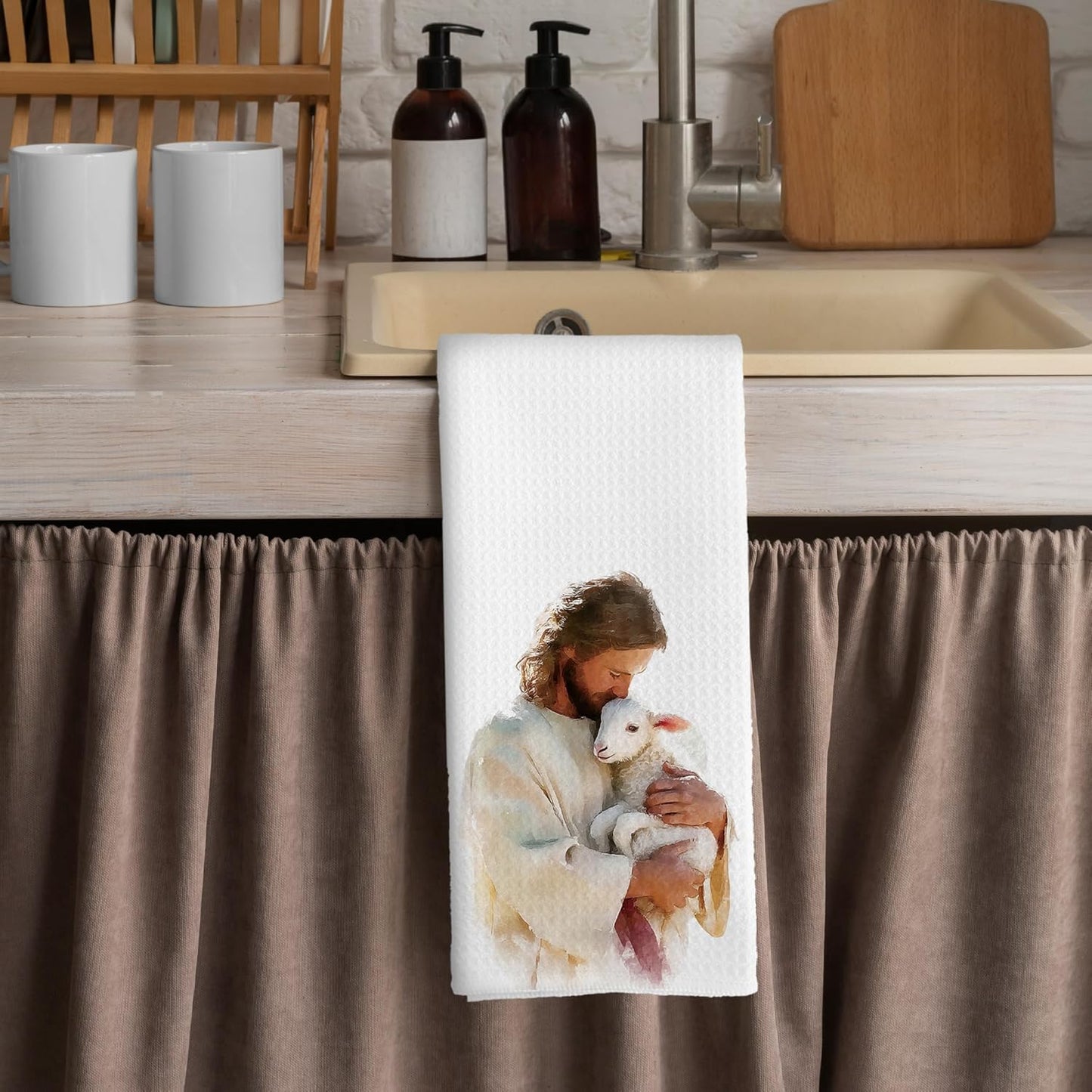 Toallas de cocina cristianas con texto Farmhouse Bible Jesus Lamb