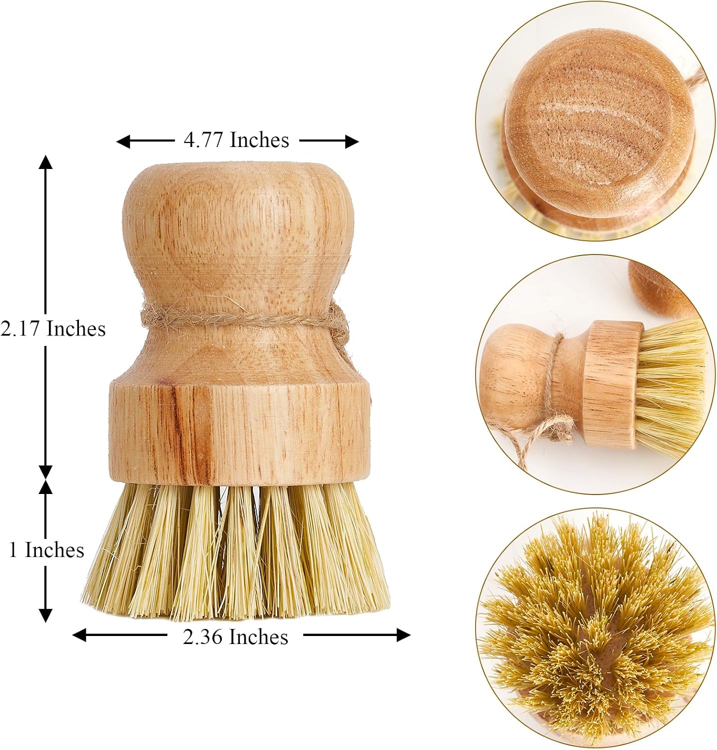 Cepillo bambú para platos 3uds cuerda colgante cocina
