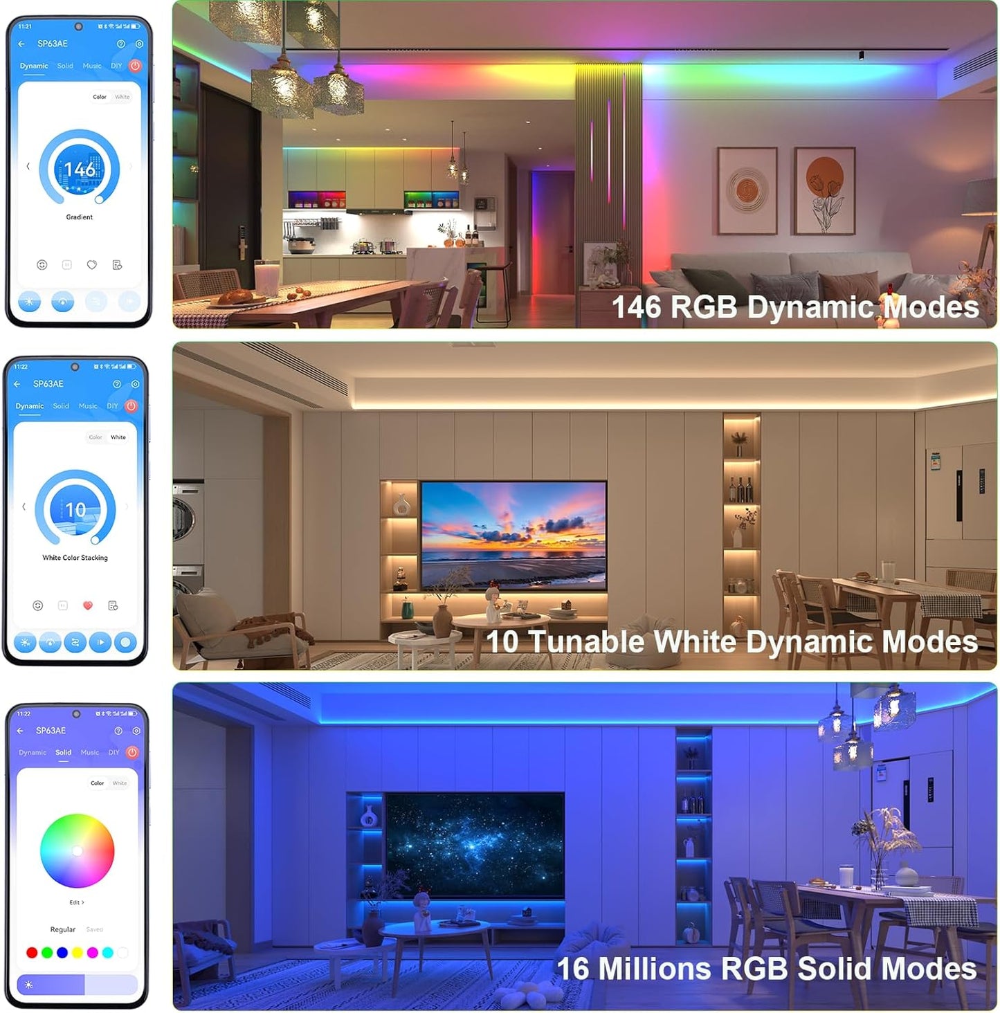 Controlador LED RGB CCT 5-24V con app y sincronía musical