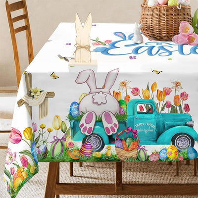 Mantel de Pascua con decoración de conejo de madera 60x84 pulgadas
