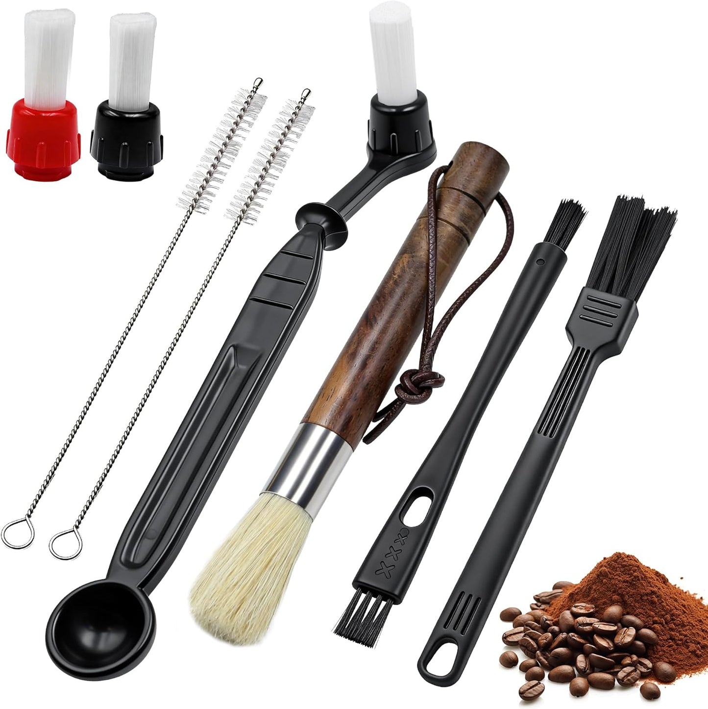 Juego de cepillos de limpieza para molinillo de café 7 piezas kit madera de nogal