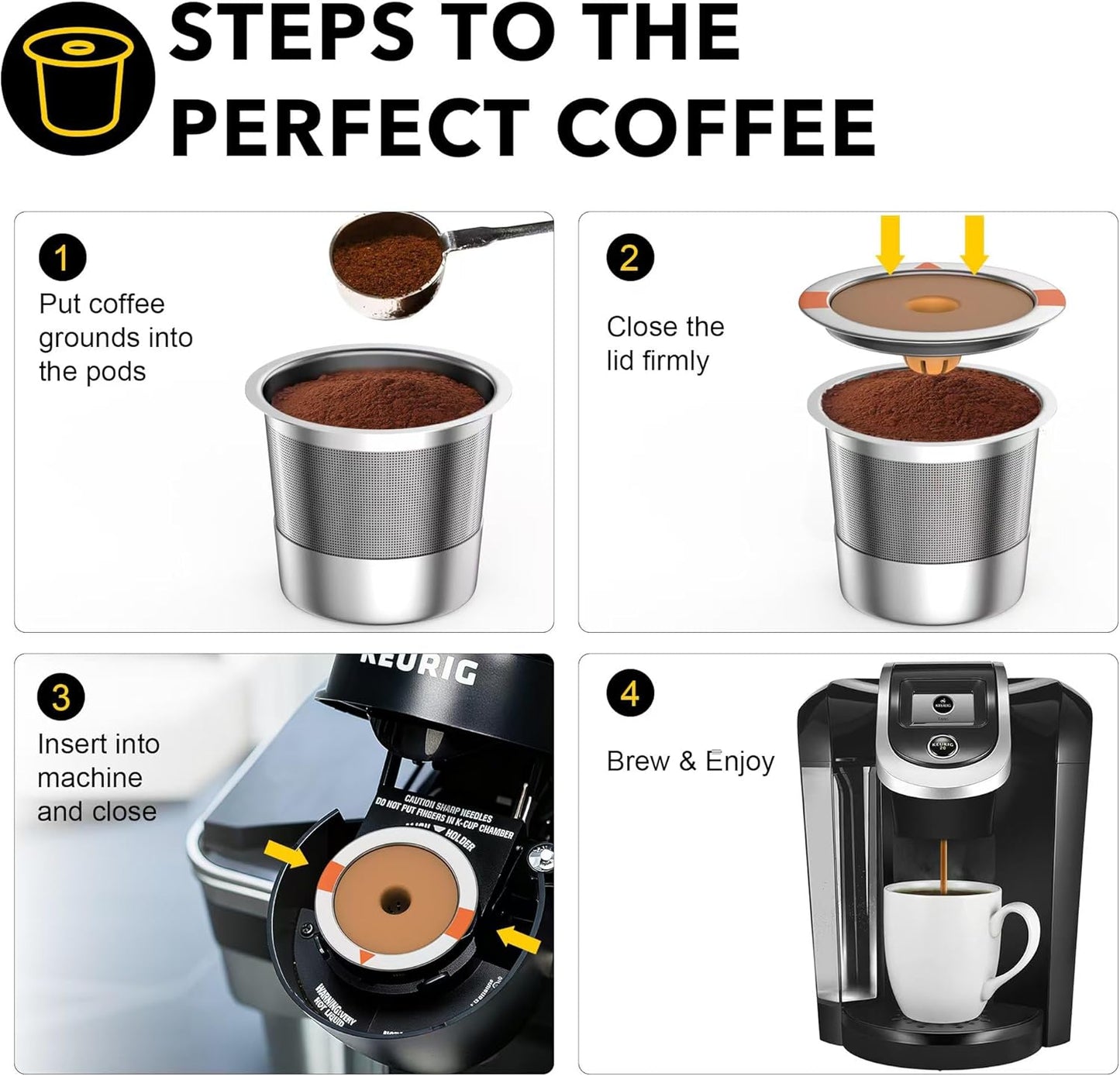Filtro de café reutilizable K-Cup sin BPA acero inoxidable paquete de 2