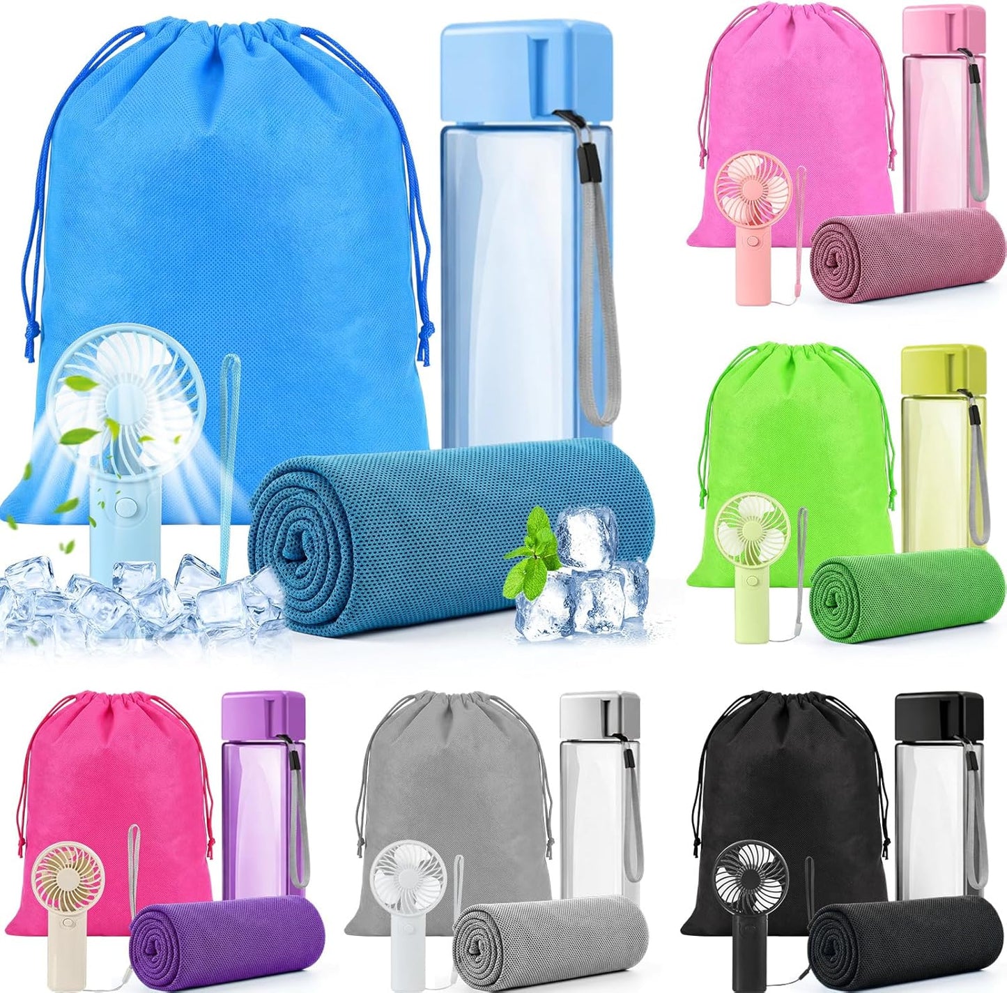 Juego de 12 piezas accesorios parque temático mini ventilador portátil toalla enfriamiento bolsa regalo verano