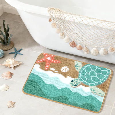 Alfombra baño tortuga marina 20x32pulg antideslizante lavable