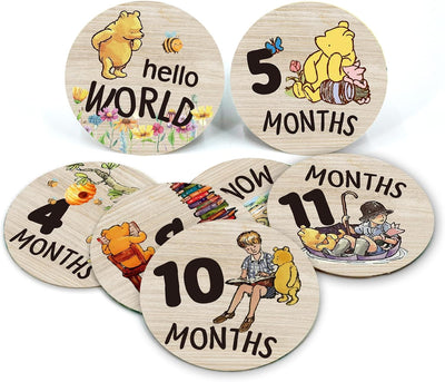 Círculos hito mes bebé madera letreros Hello World