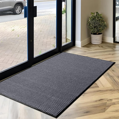 Tapete puerta comercial goma gris 3x6ft perfil bajo
