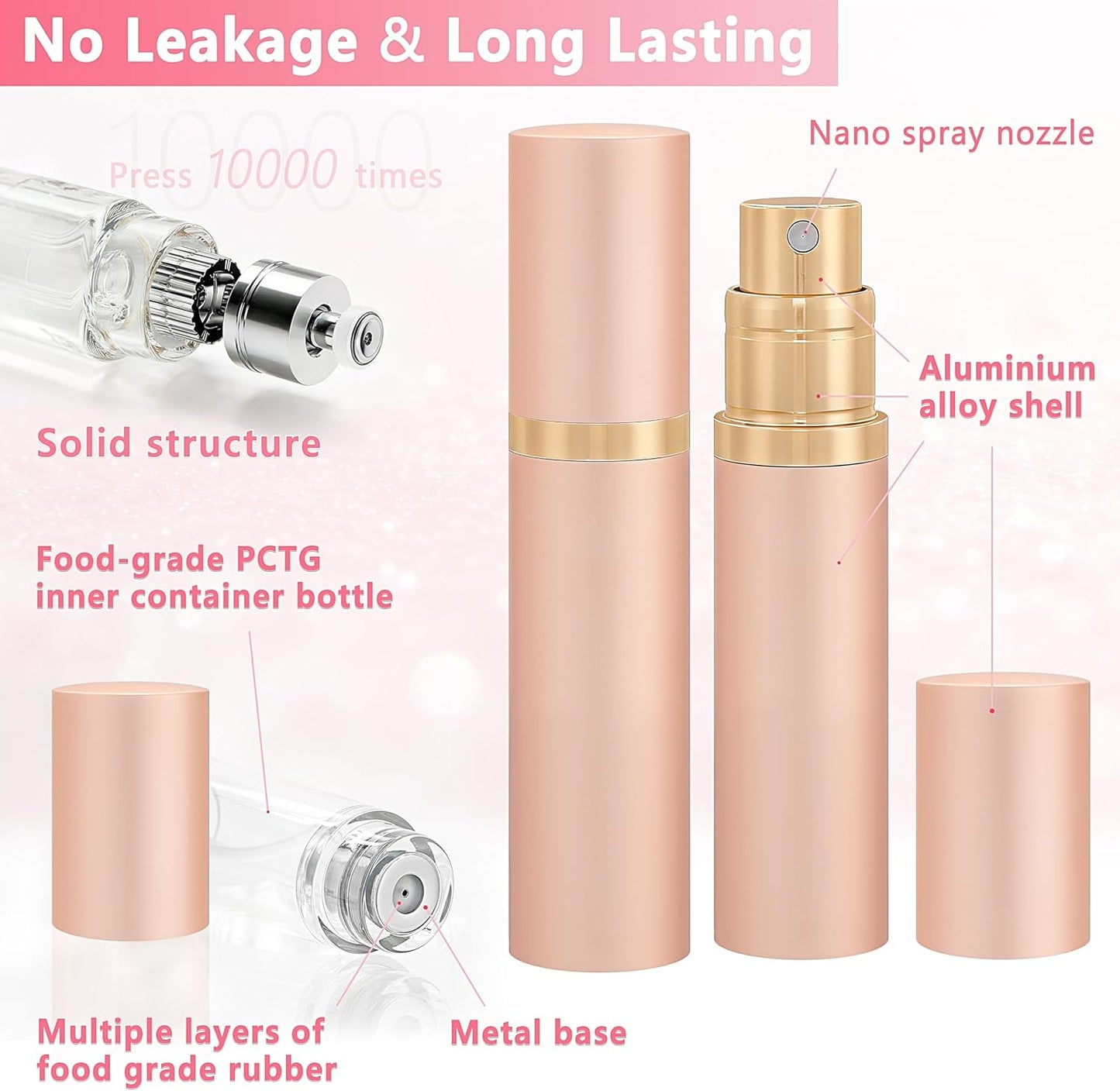 3 Pzas Botella Perfume 5ml Recargable Color Dorado