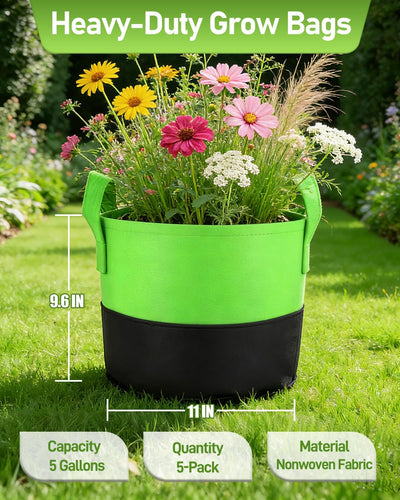 5 Pzas Bolsas Cultivo 5gal Tela No Tejida 12.35oz con Asas