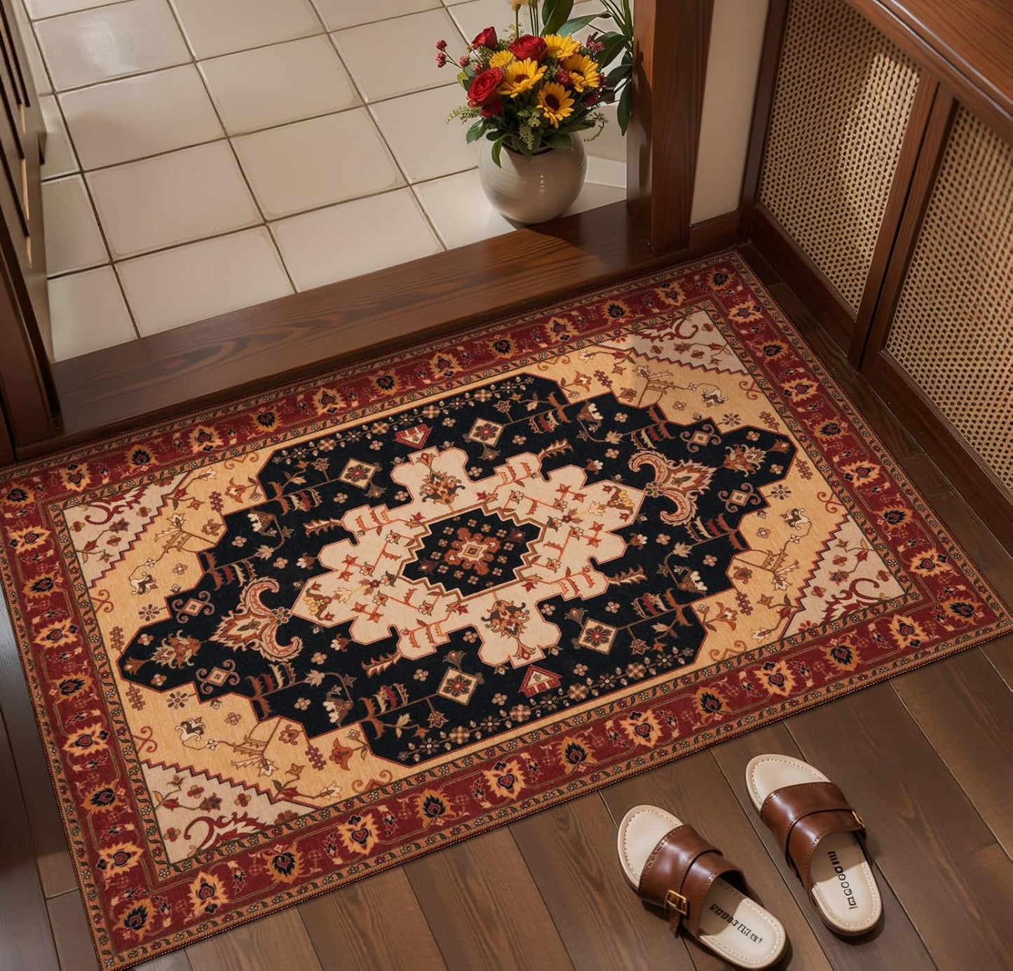 Alfombra vintage bohemia 2x3ft para entrada dormitorio