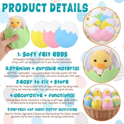 24 Bolsas Huevos Pascua Fieltro Coloridos 4.72pulg