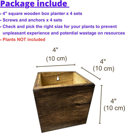 Cajas plantadoras madera 4x4 pulg set 4 para pared y colgar