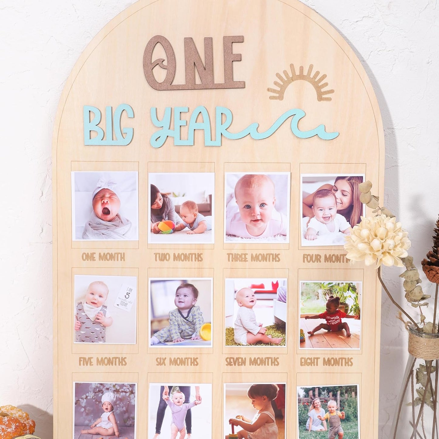 Tablero fotos madera tema ondas 12 meses