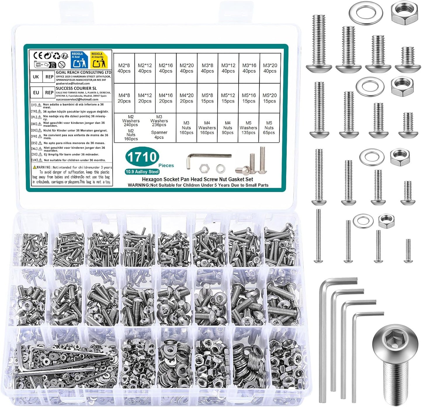 Kit surtido s y tuercas métricas hexagonales