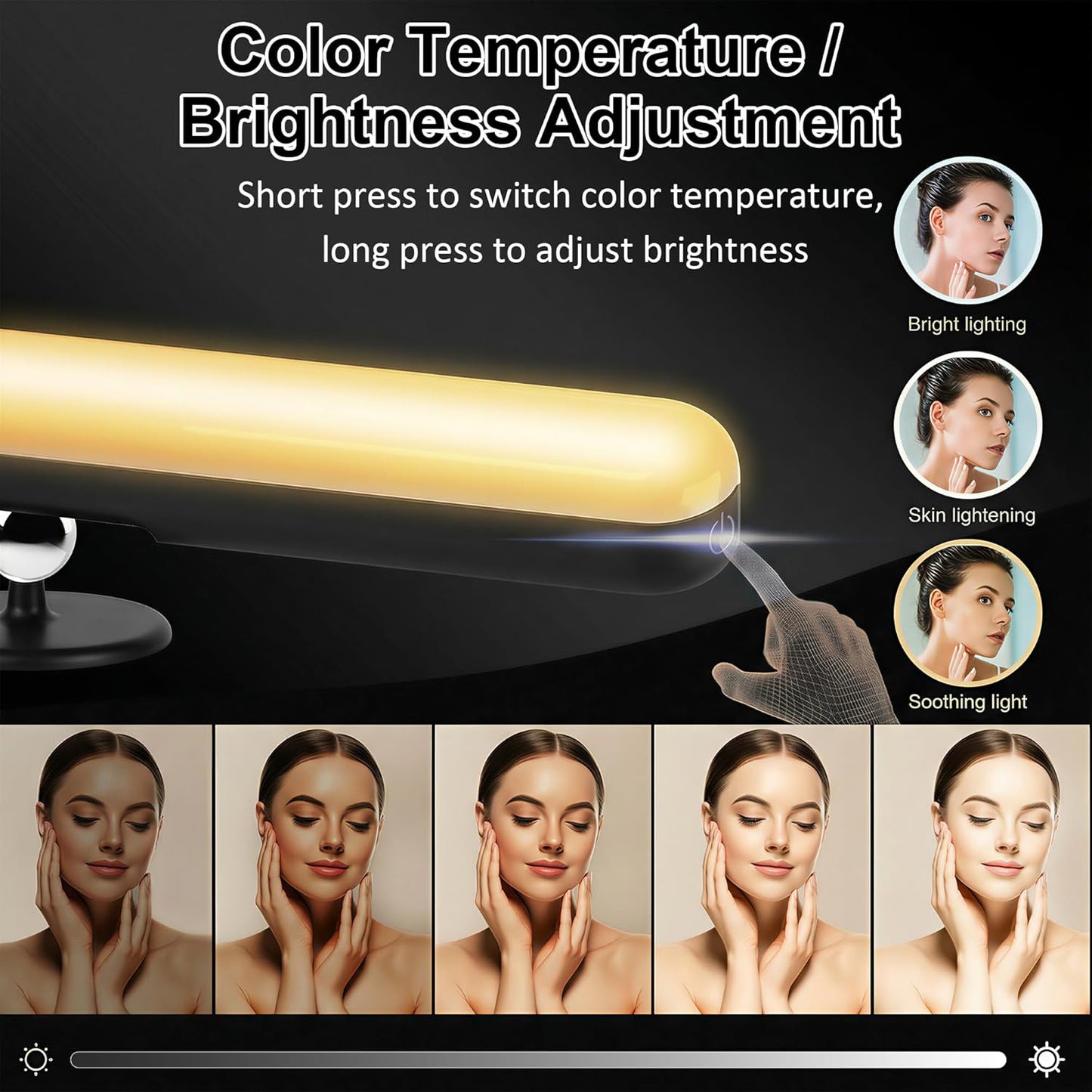 Luz tocador inalámbrica recargable LED ajustable negro