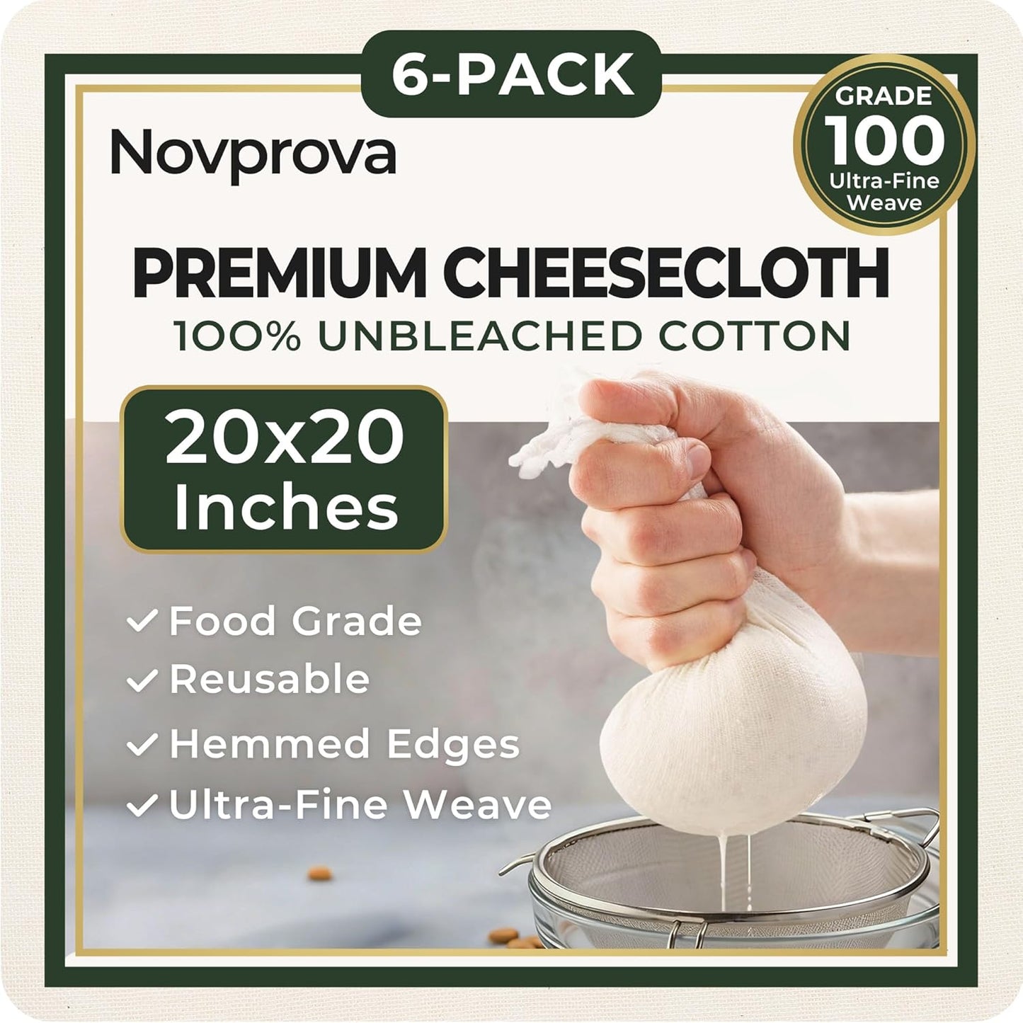 Paños de queso grado 100 de 20 x 20 pulgadas sin blanquear