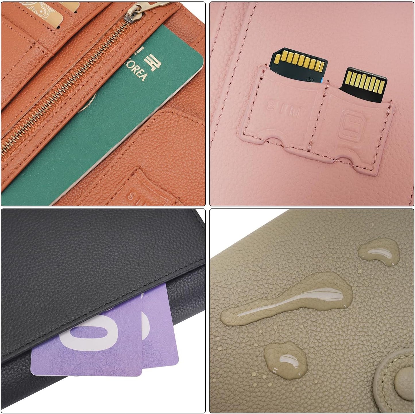 Cartera cuero para pasaporte con RFID tarjetas efectivo monedero
