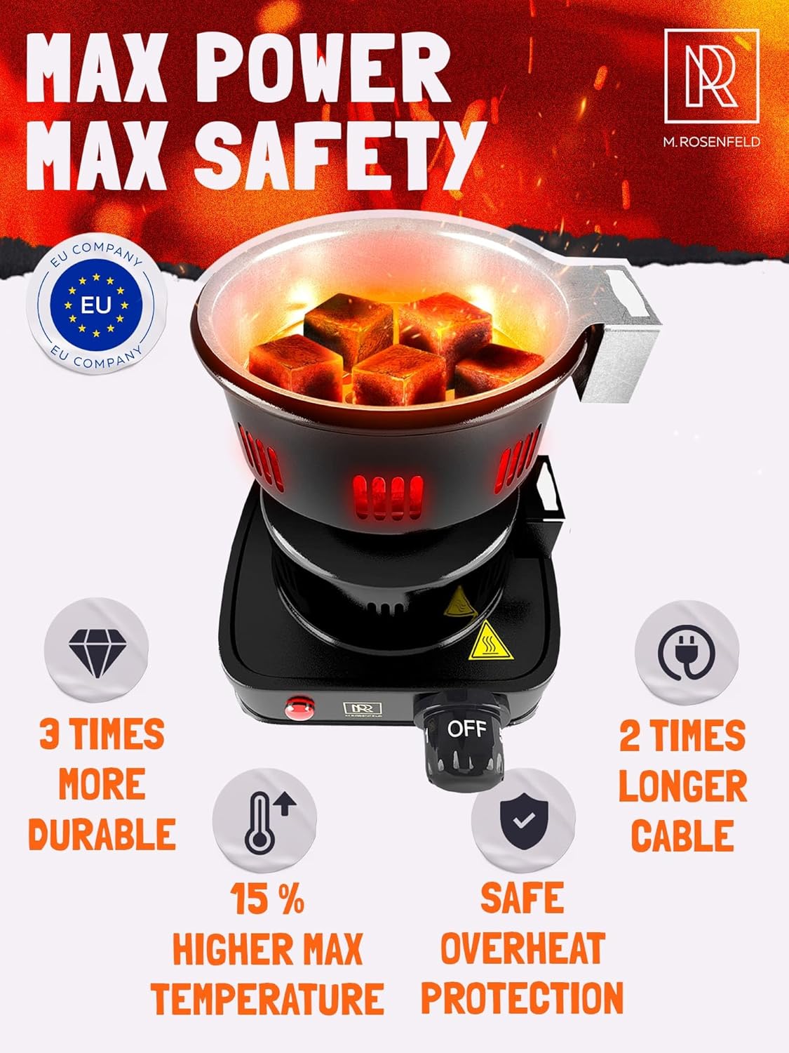 Encendedor eléctrico de carbón 450W acero inox