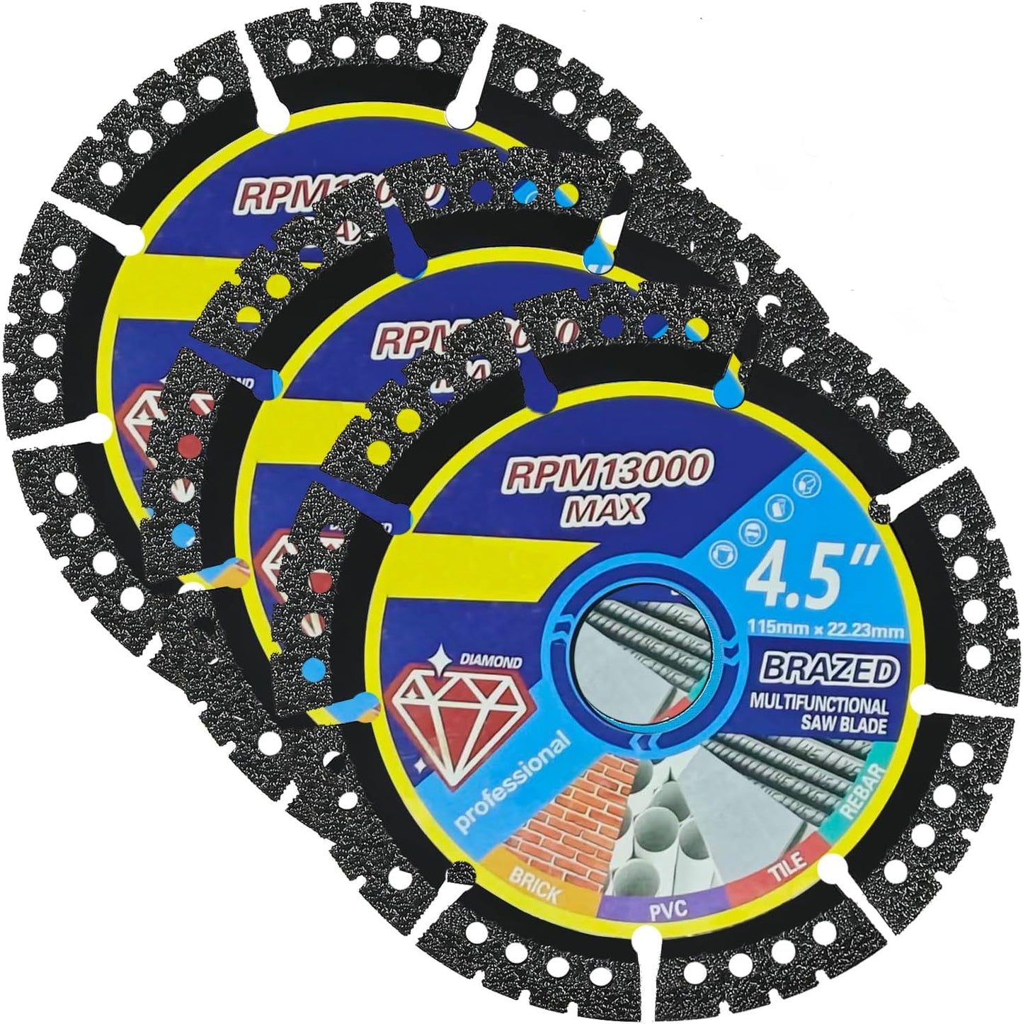 Discos diamante multiuso 4.5pulg paquete 3 para amoladora