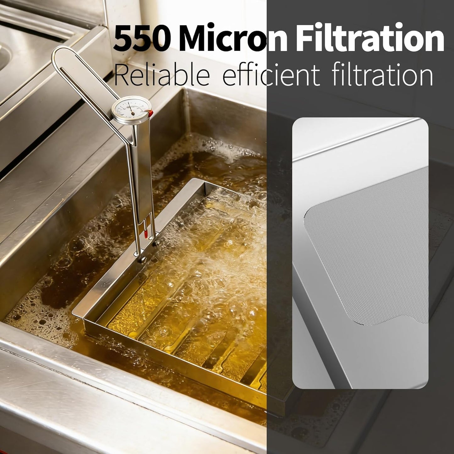 Filtro aceite freidora 550micr acero inox 13.75x13.75pulg