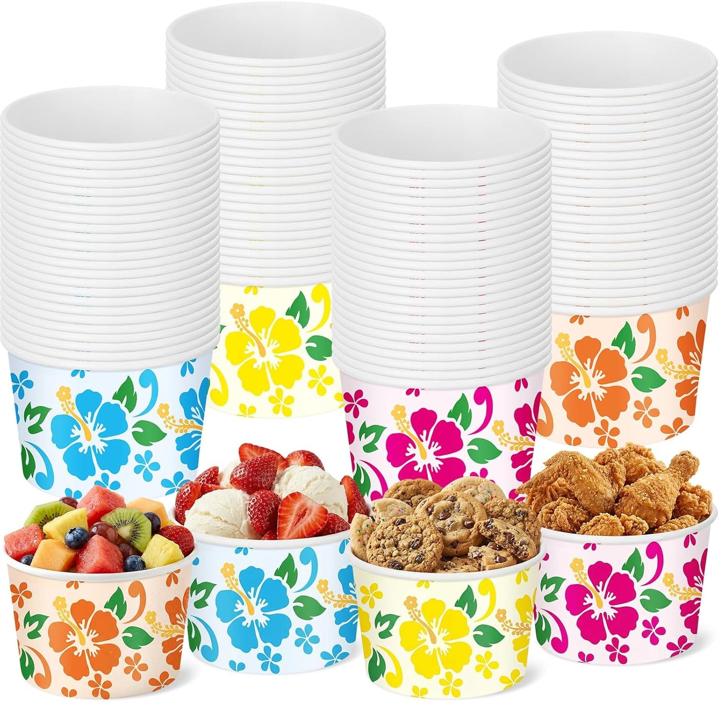 48 cuencos de papel Hawaii de verano 9 oz con patrón floral