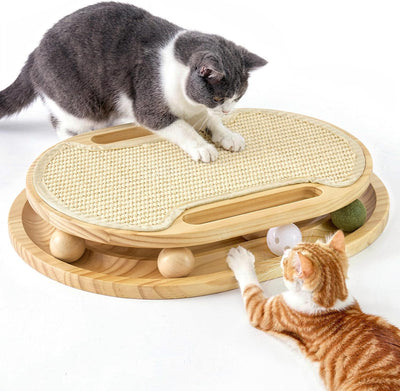 Rascador gato con juguete bolas sisal y rompecabezas madera