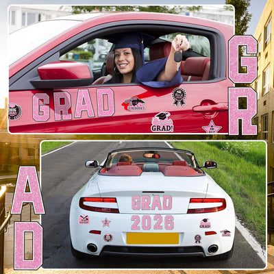 Decoraciones magnéticas de graduación para automóvil rosa 2026 juego de 22 piezas