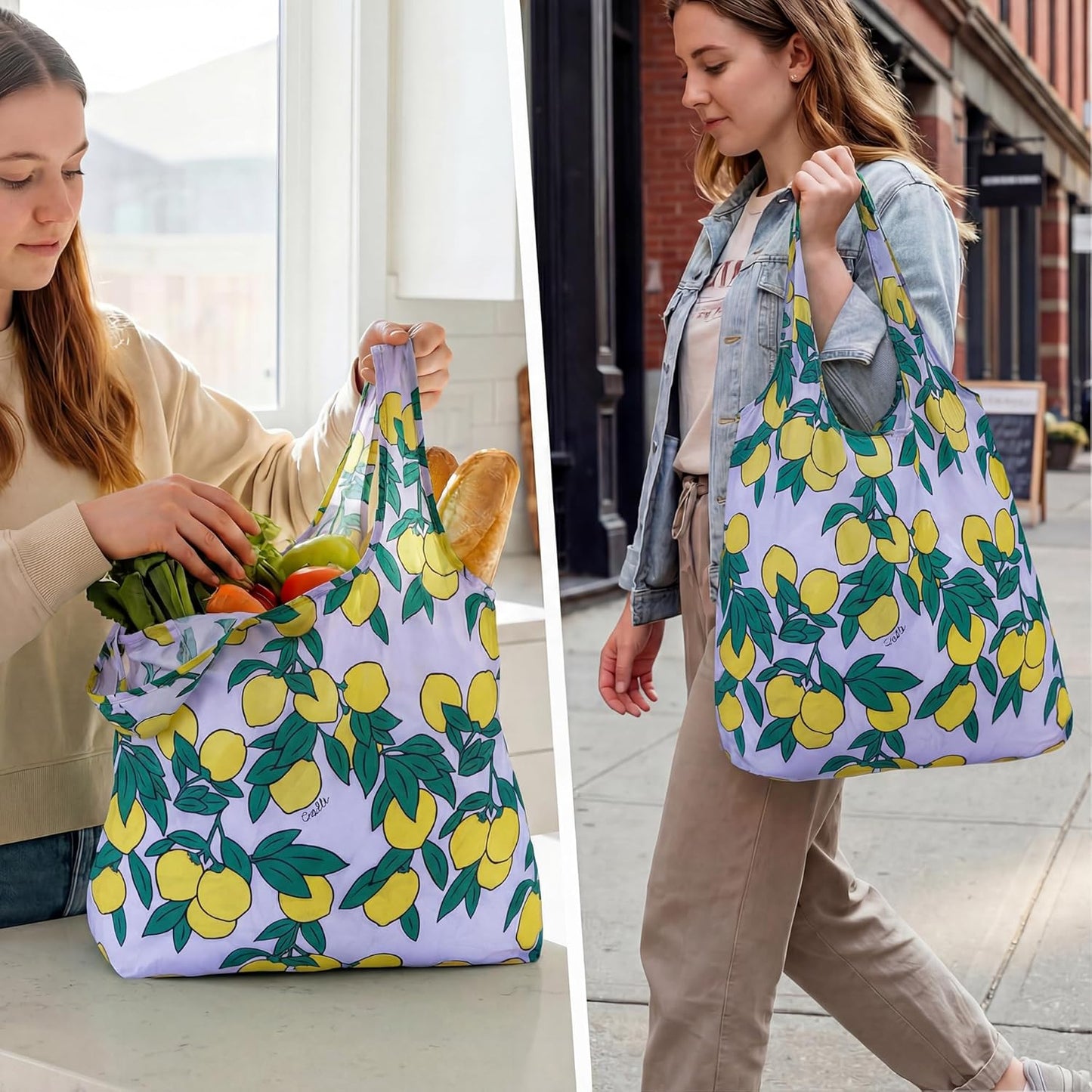 Bolsa de comestibles ligera reutilizable con asas de nylon ripstop