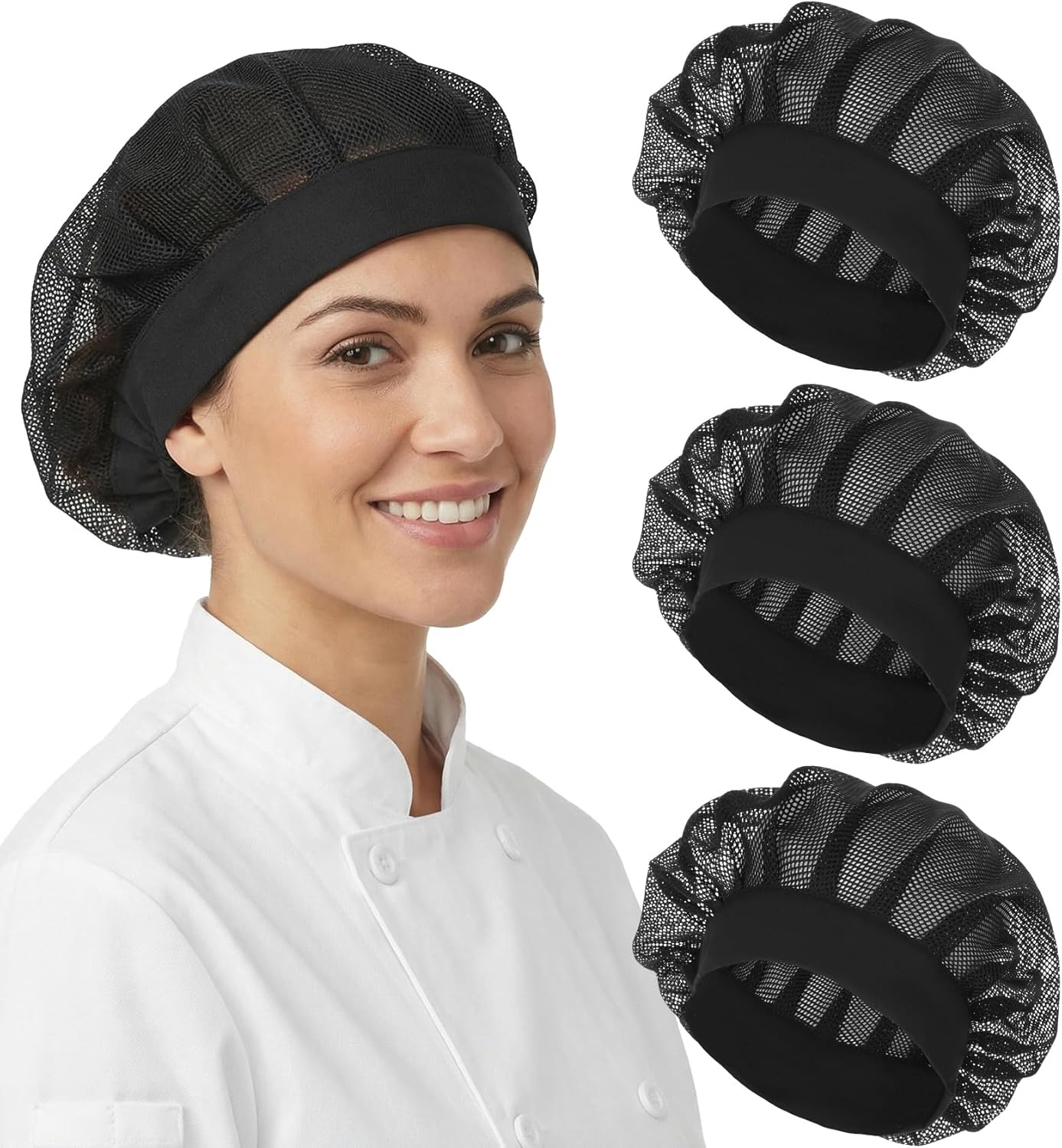Redes elásticas para cabello sombrero chef negro reutilizable