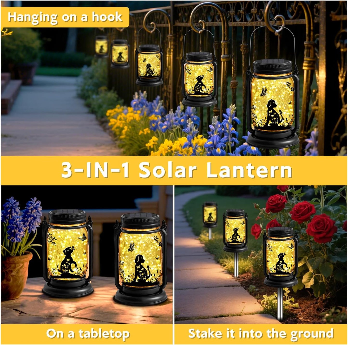 2 Faroles Solares para Perros 3en1 Impermeables Exteriores