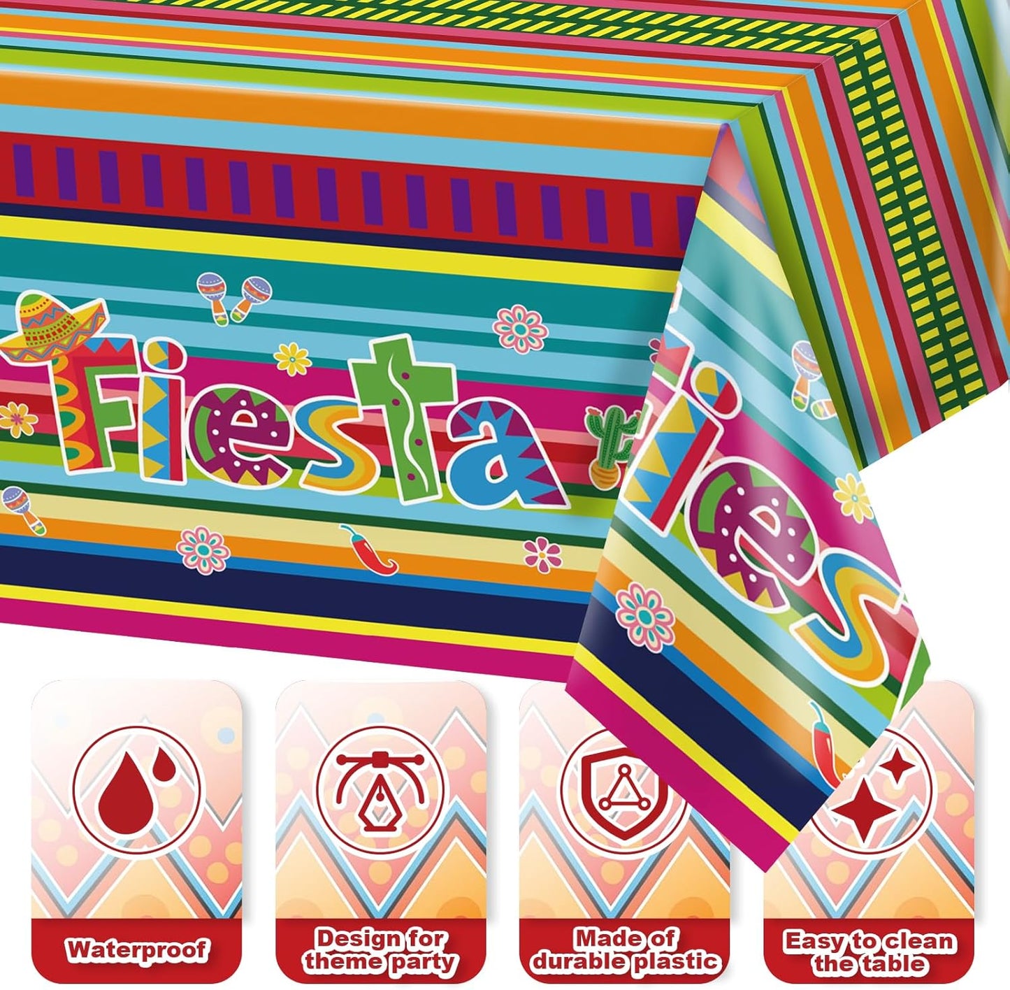 Mantel de plástico con estampado Cinco de Mayo 3 piezas para fiestas mexicanas