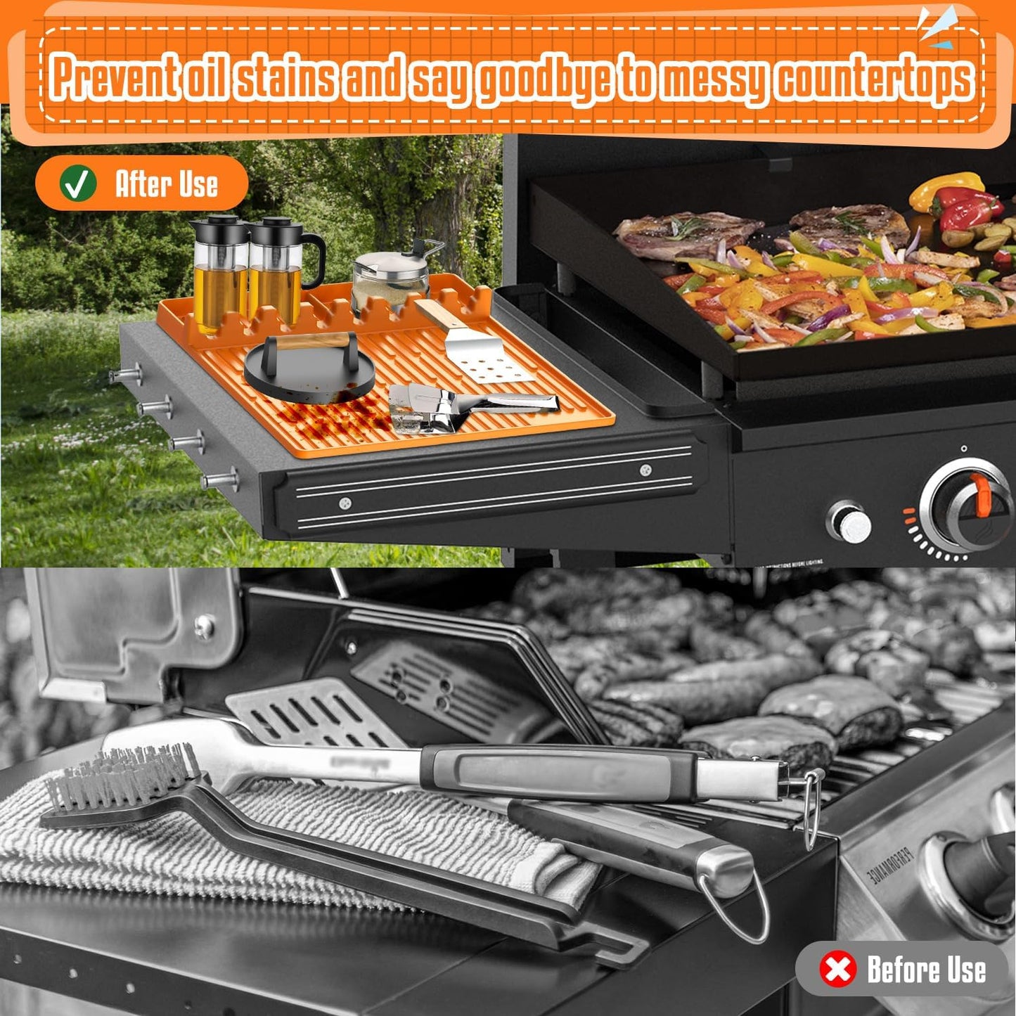Alfombrilla silicona parrilla Blackstone resistente calor con goteo