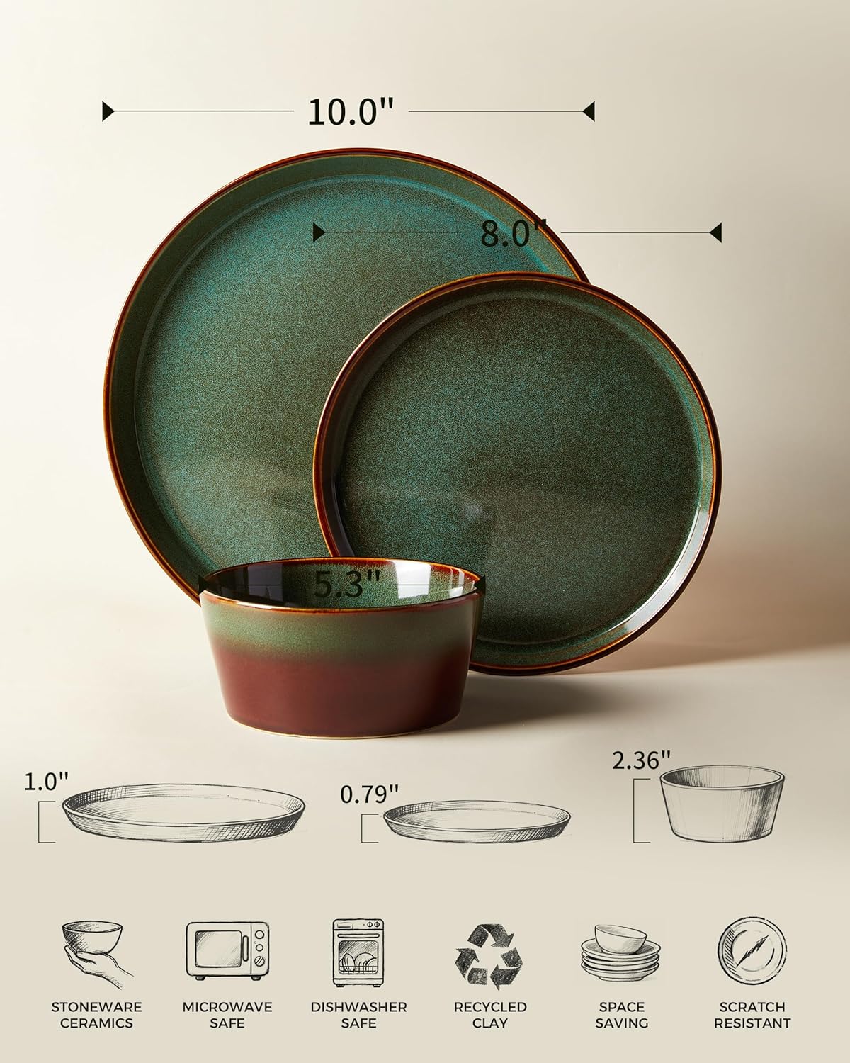Set 16 Pzas Vajilla Tazas Café Platillos Marrón Verde