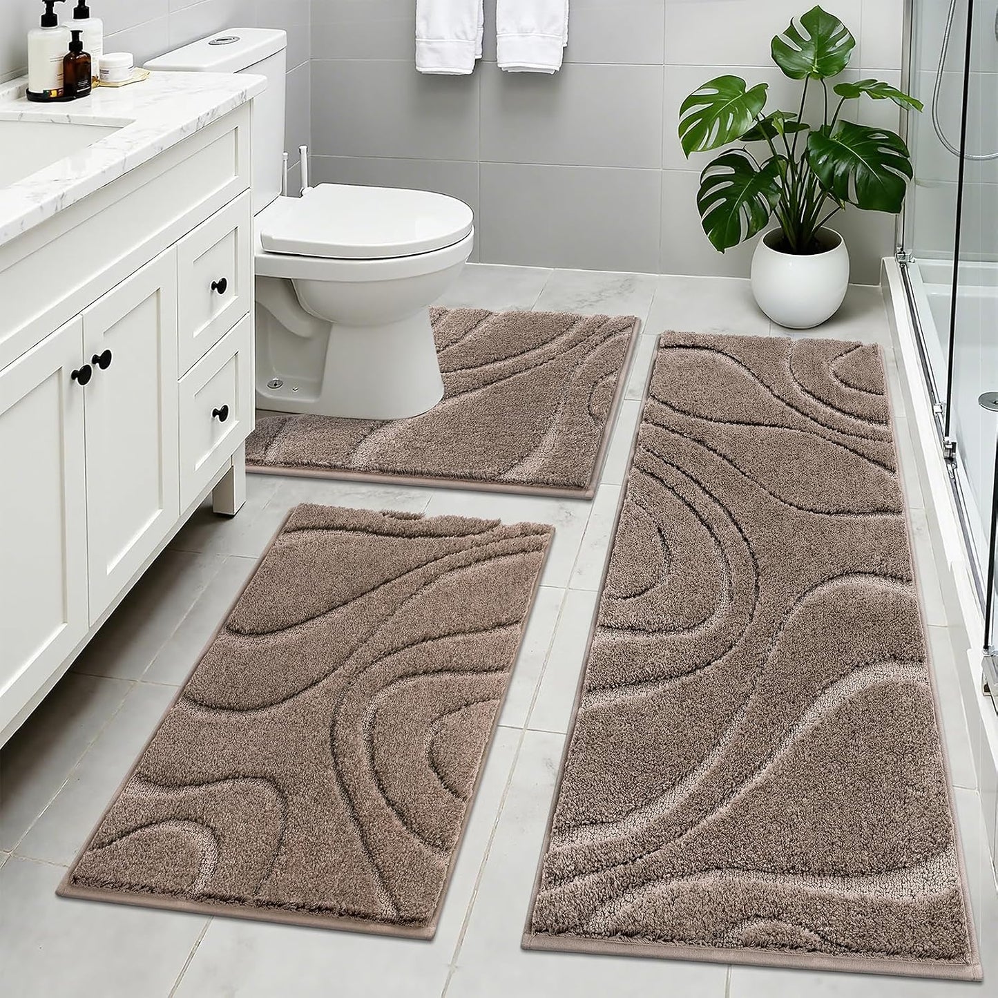 Set 3 Alfombras Baño Microfibra Antiderrap Absorbentes Forma U