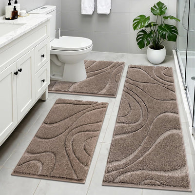 Set 3 Alfombras Baño Microfibra Antiderrap Absorbentes Forma U