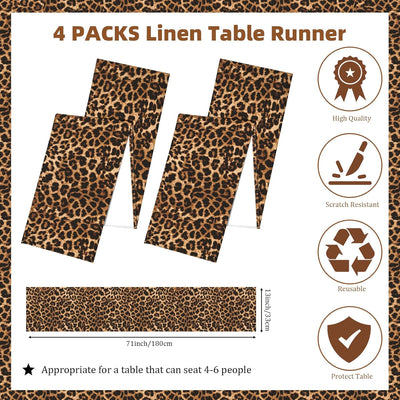 Caminos de mesa de lino con estampado de leopardo estilo rústico 71 x 13 pulgadas