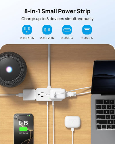 Regleta extensión plana 10ft 8 puertos USB 4CA