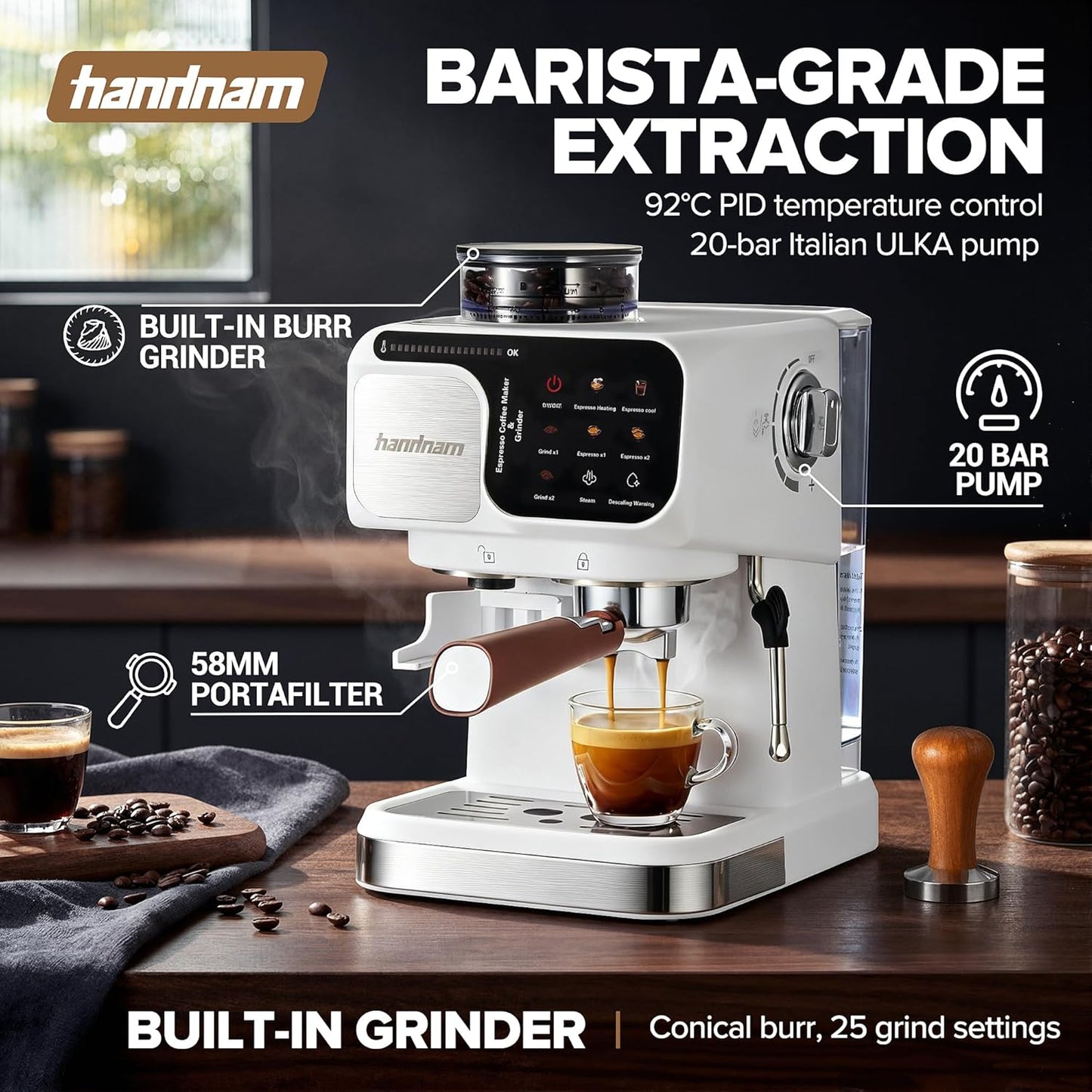 Cafetera Espresso Todo en Uno con Molinillo y Control PID