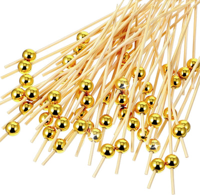 100 Palillos Cóctel Dorados 4.7pulg para Aperitivos