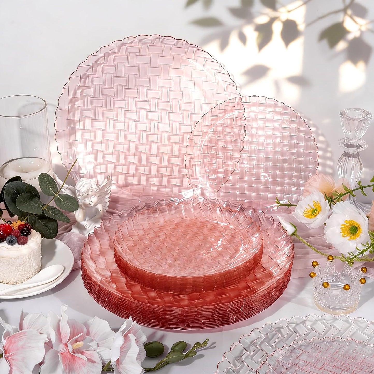 Platos de plástico azul y rosa transparente Festiva