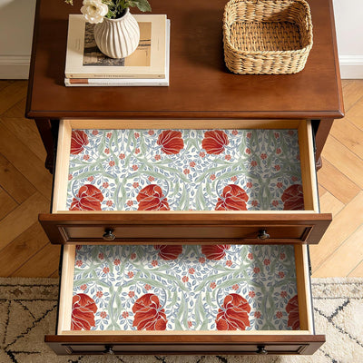 Papel tapiz despegable y pegable rojo azul vintage floral