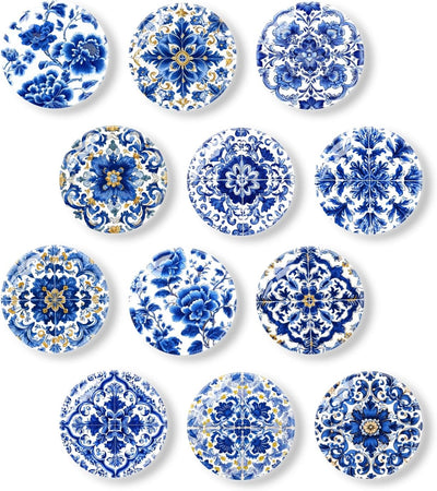 Imanes de refrigerador de vidrio azul y blanco para oficina, escuela y pizarras