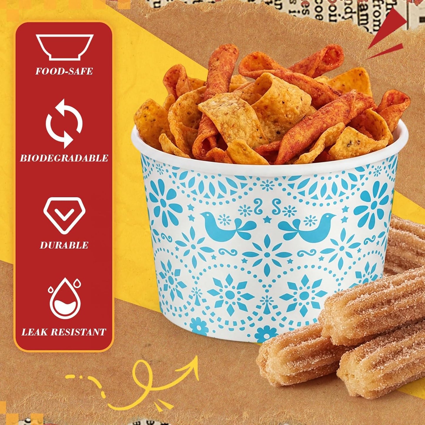 100 cuencos de papel para fiesta mexicana de 9 oz