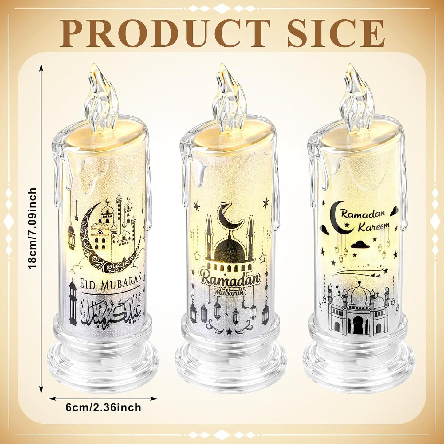 3 Pzas Velas LED Sin Llama Decoración Ramadán Eid Mubarak