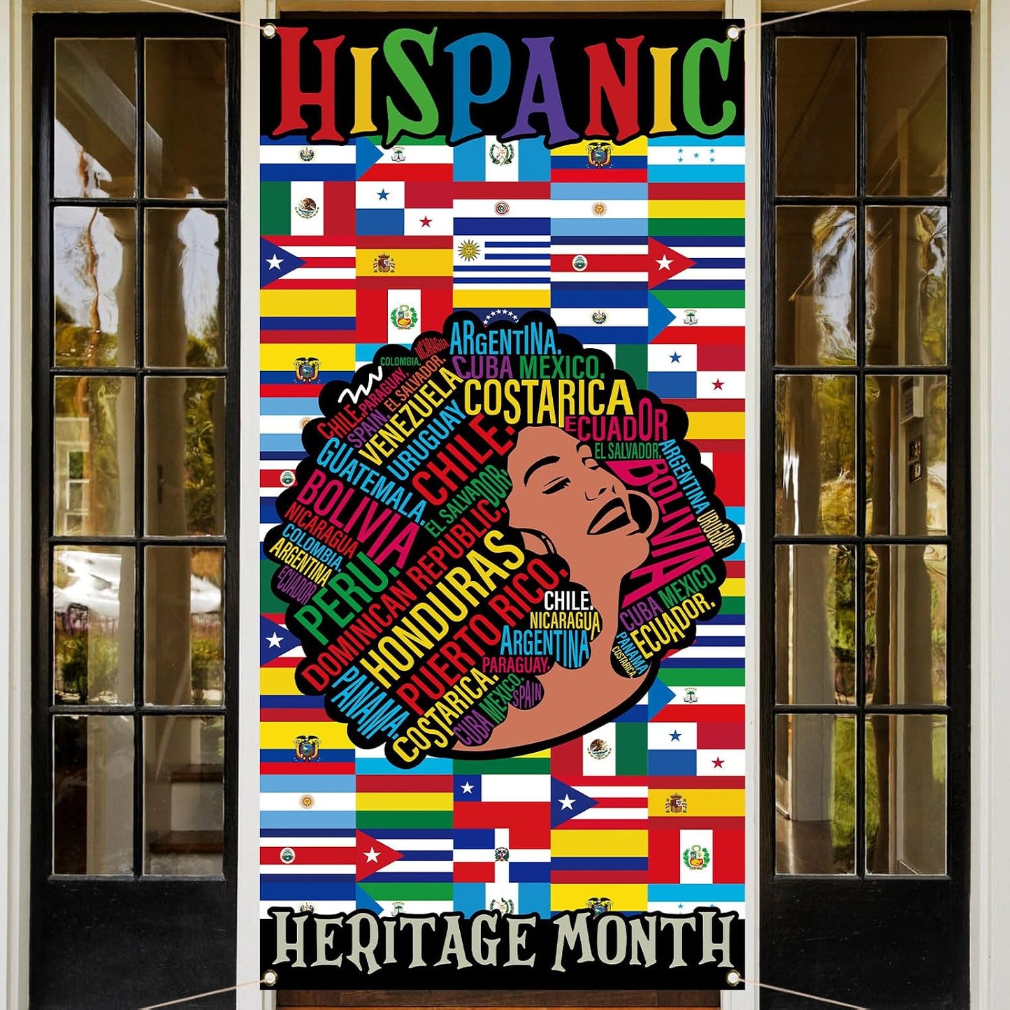 Telón puerta hispano cultura 21 países escuela aula