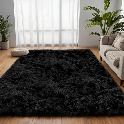 Alfombra área 6x9ft para sala dormitorio felpa antideslizante negro